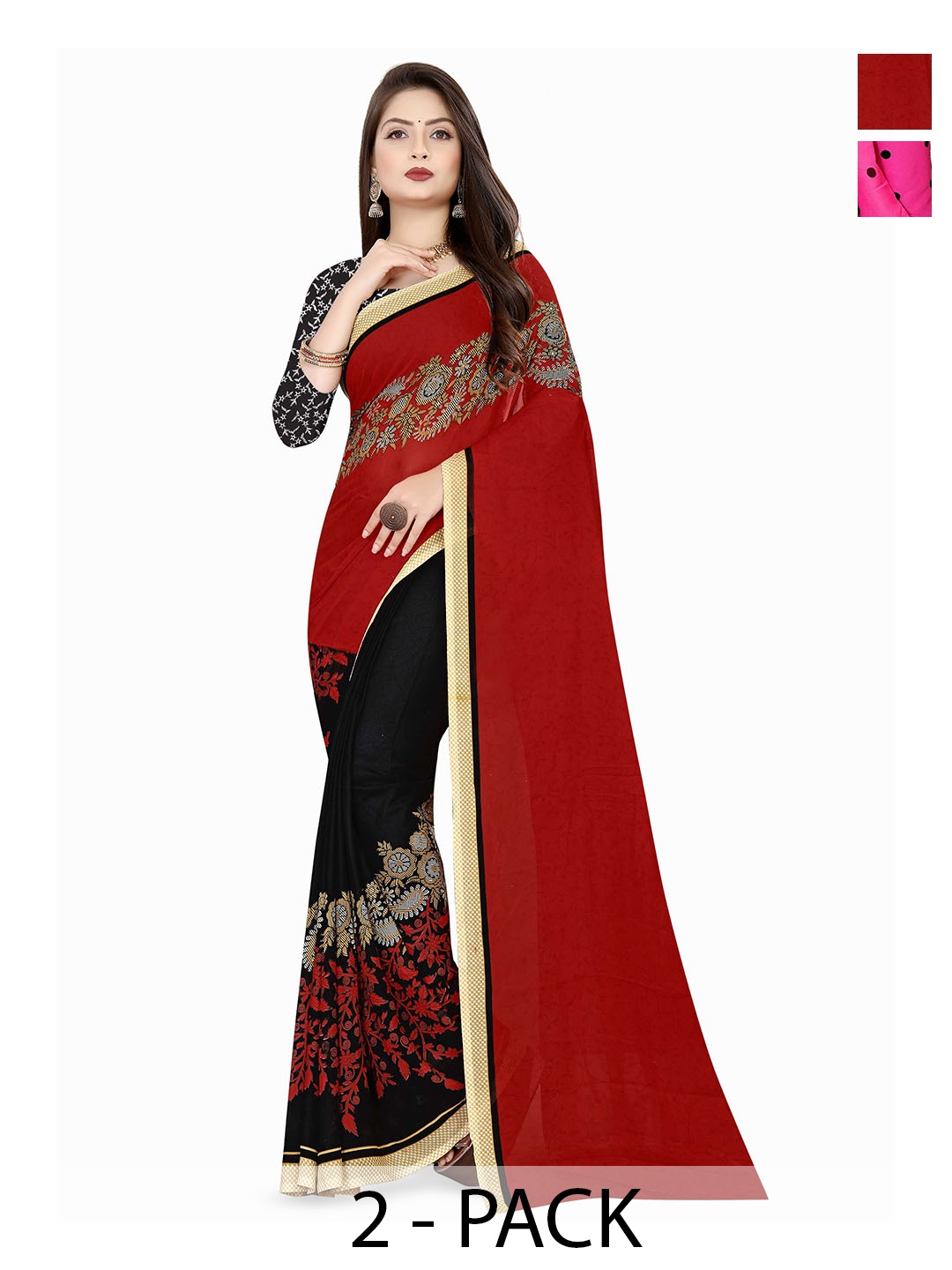 

ANAND SAREES Printed Polka Dot Georgette Saree, Maroon