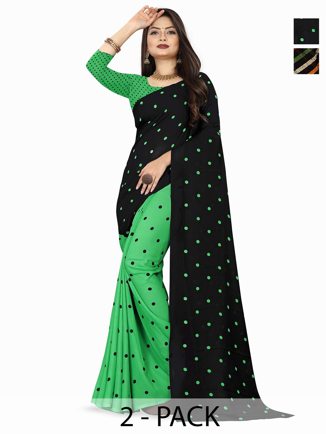 

ANAND SAREES Printed Polka Georgette Saree, Green