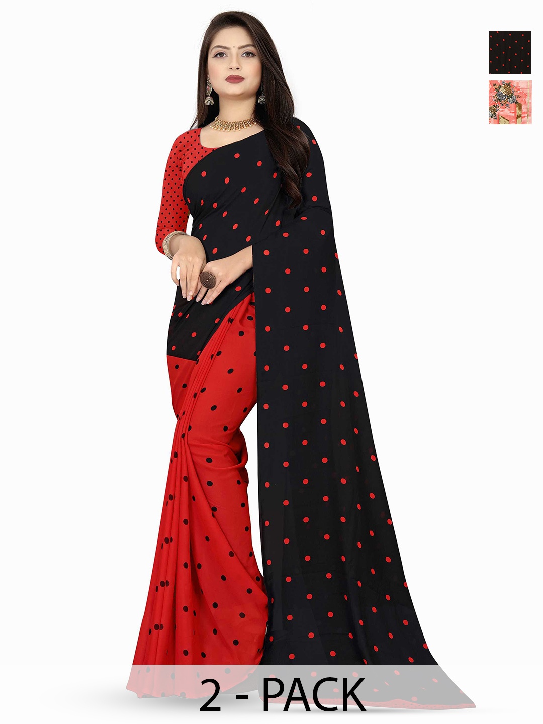 

ANAND SAREES Printed Floral Georgette Saree, Red