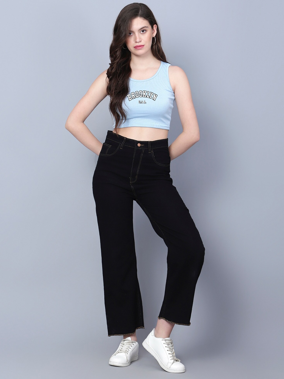 

Fashion And Youth Typography Printed Crop Top, Turquoise blue