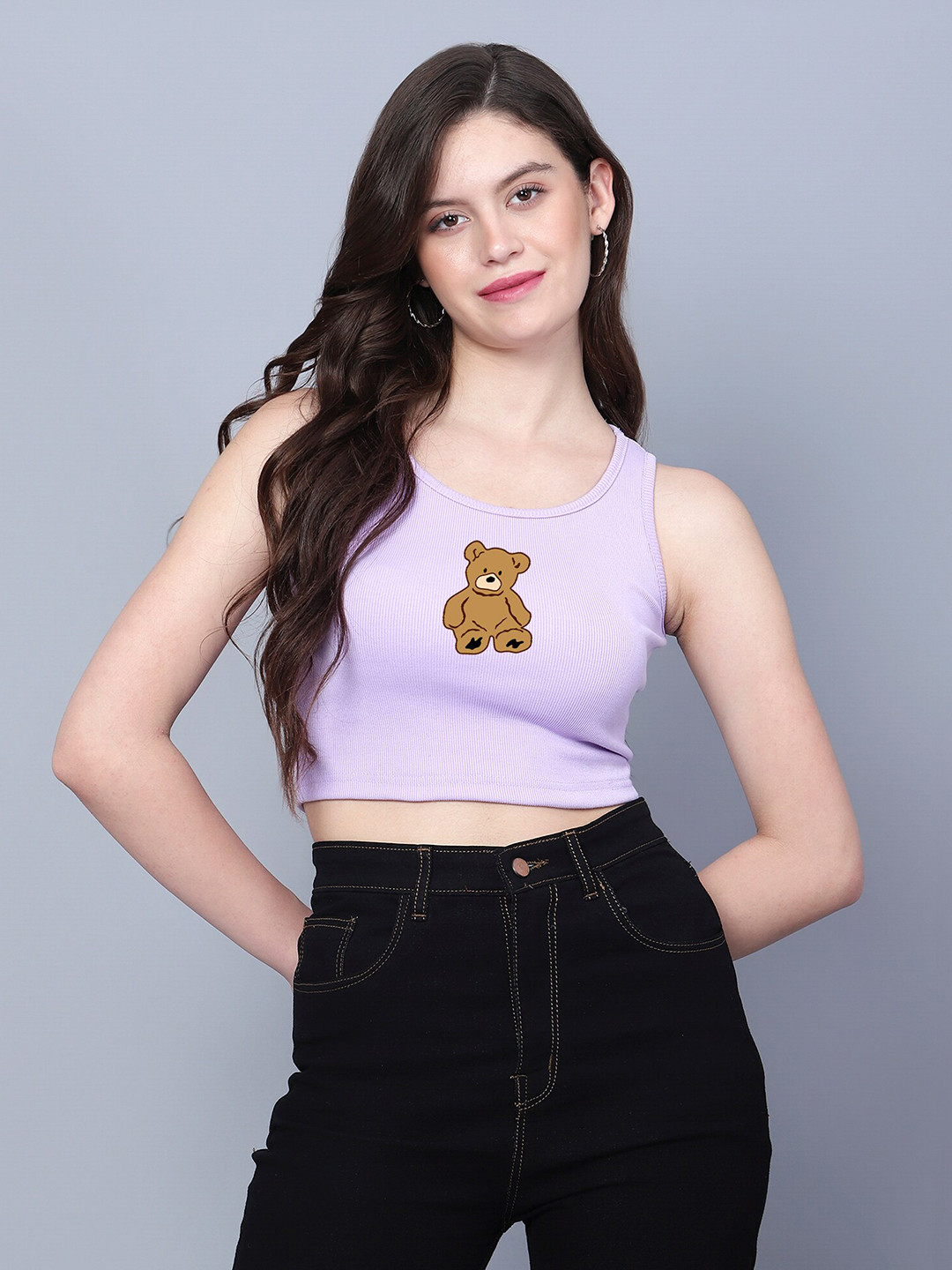 

Fashion And Youth Graphic Printed Tank Crop Top, Lavender