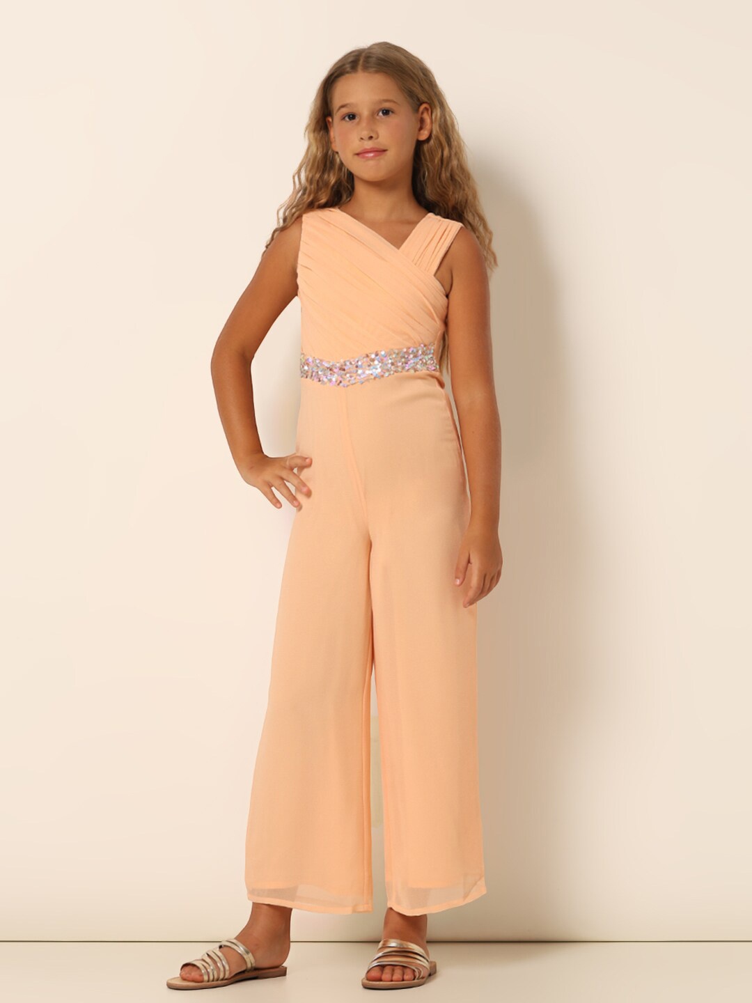 

Vero Moda Solid Girls Basic Jumpsuit with Embellished, Peach