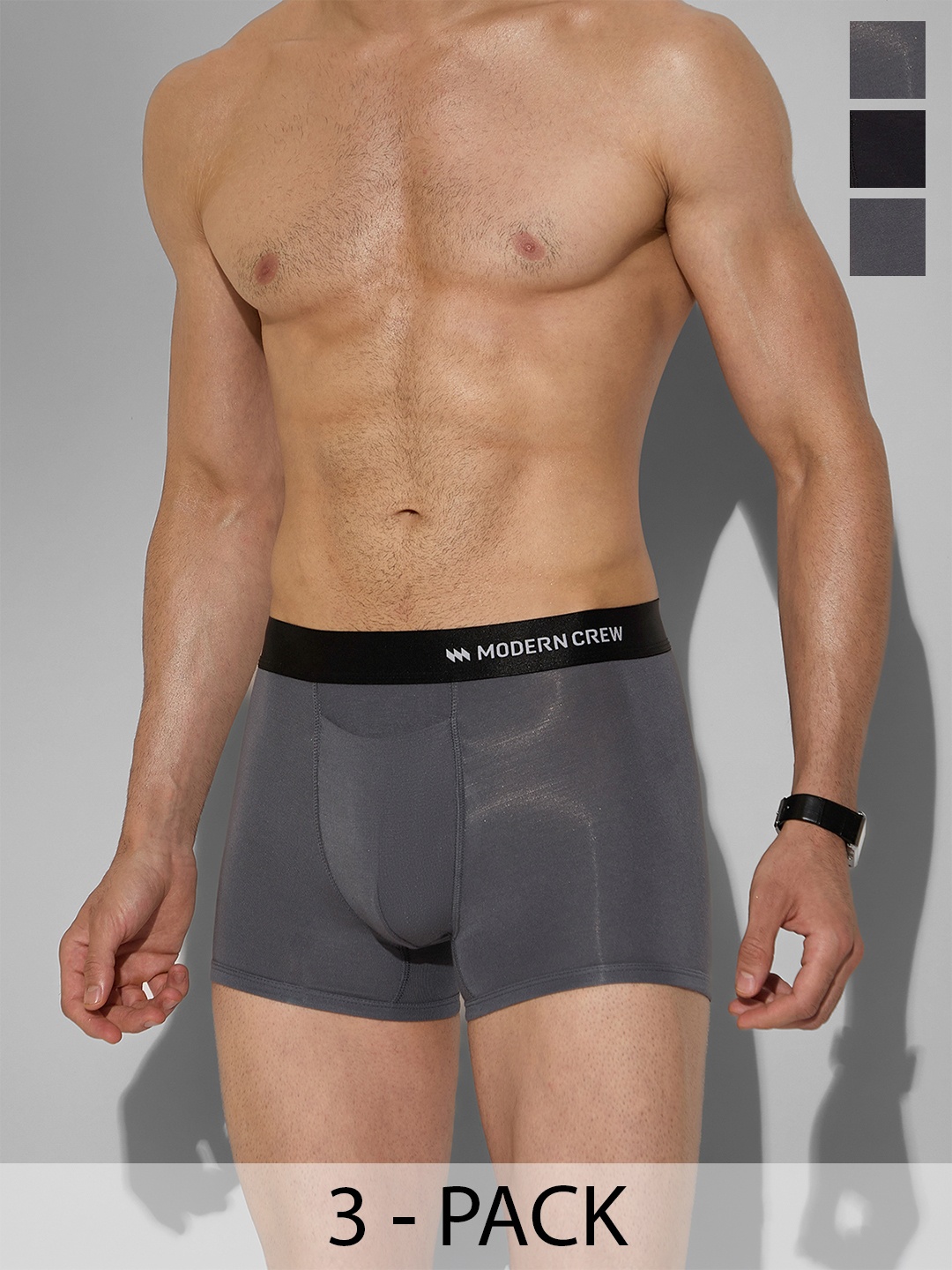 

MODERN CREW Men Pack of 3 Breathability Trunk MC3-ST-002-CL-JB-JB-TG, Grey