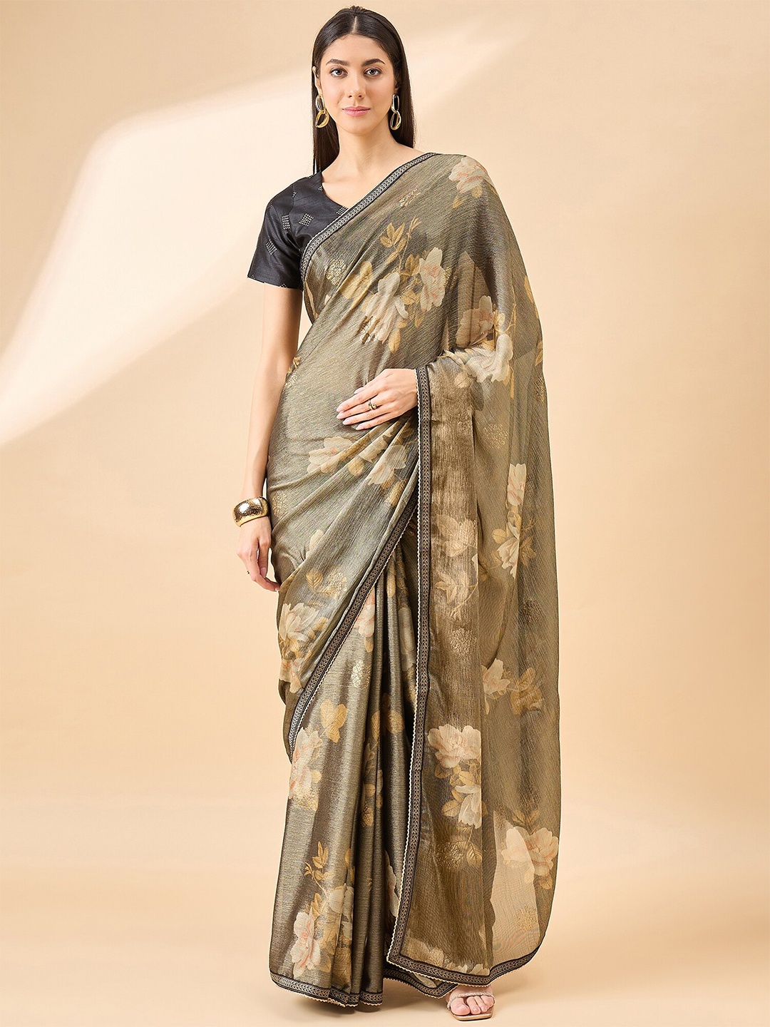 

Anouk Embellished Woven Design Brasso Saree, Brown
