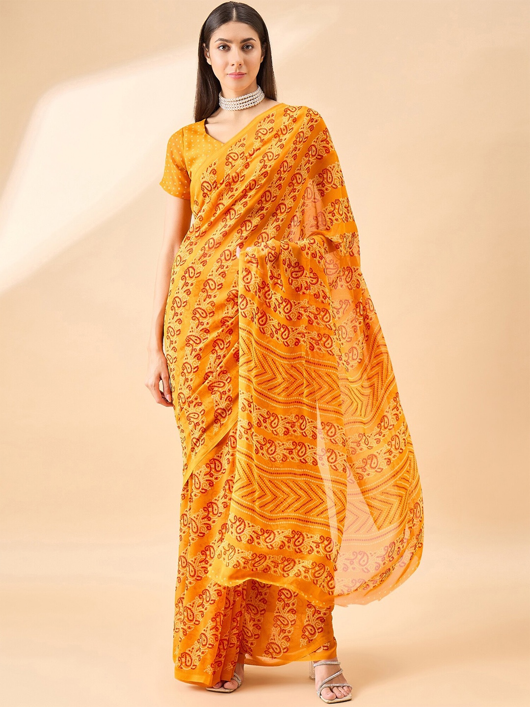 

Anouk Paisley Print Georgette Saree, Orange