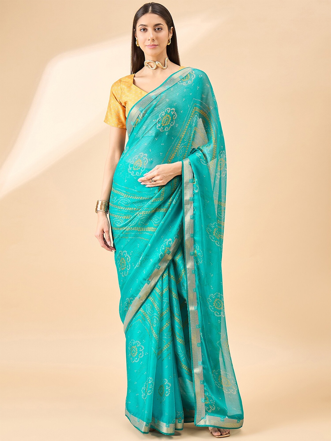 

Anouk Embellished Chiffon Bandhani Print Saree, Blue