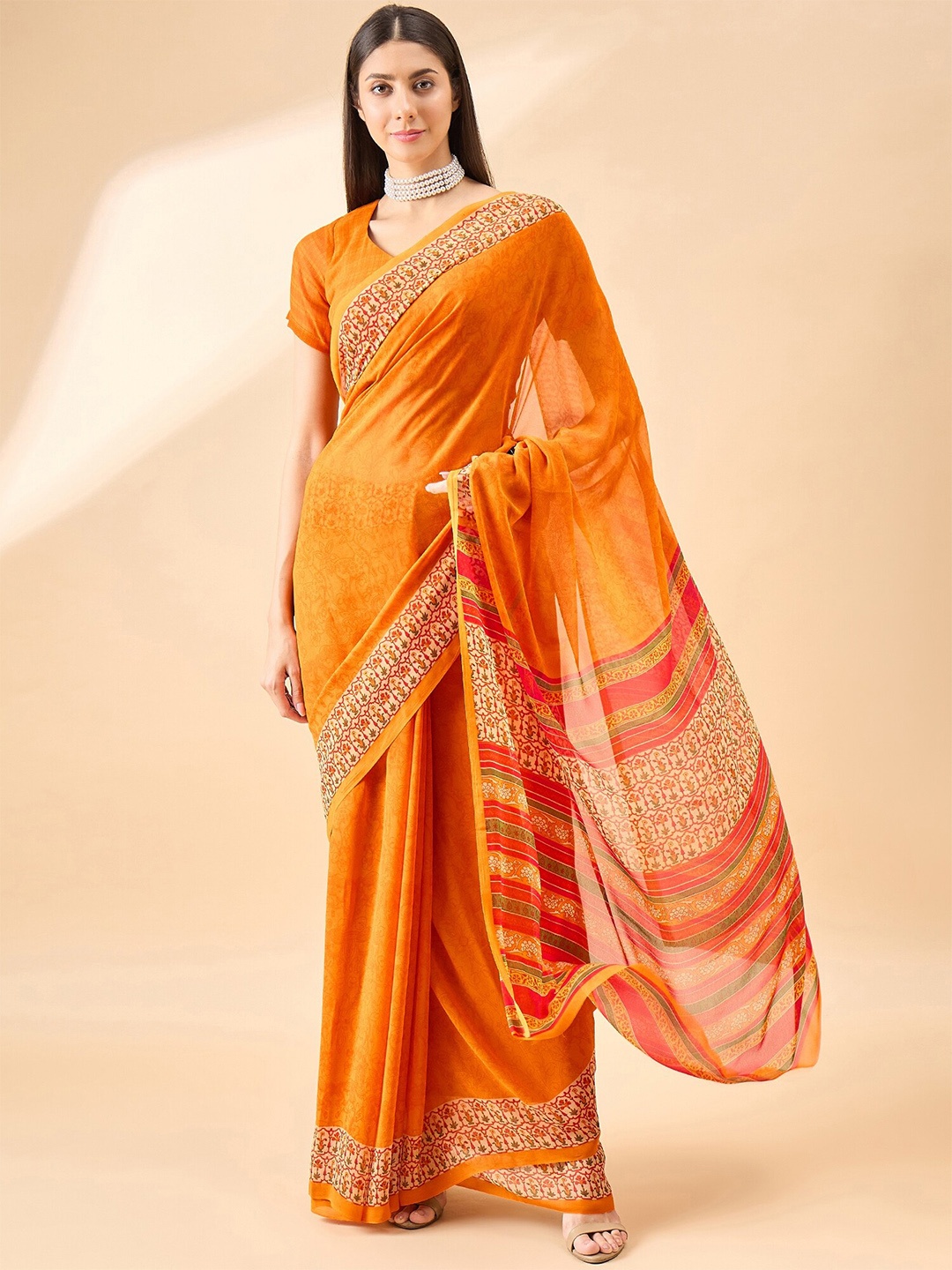 

Anouk Floral Pure Georgette Saree, Orange
