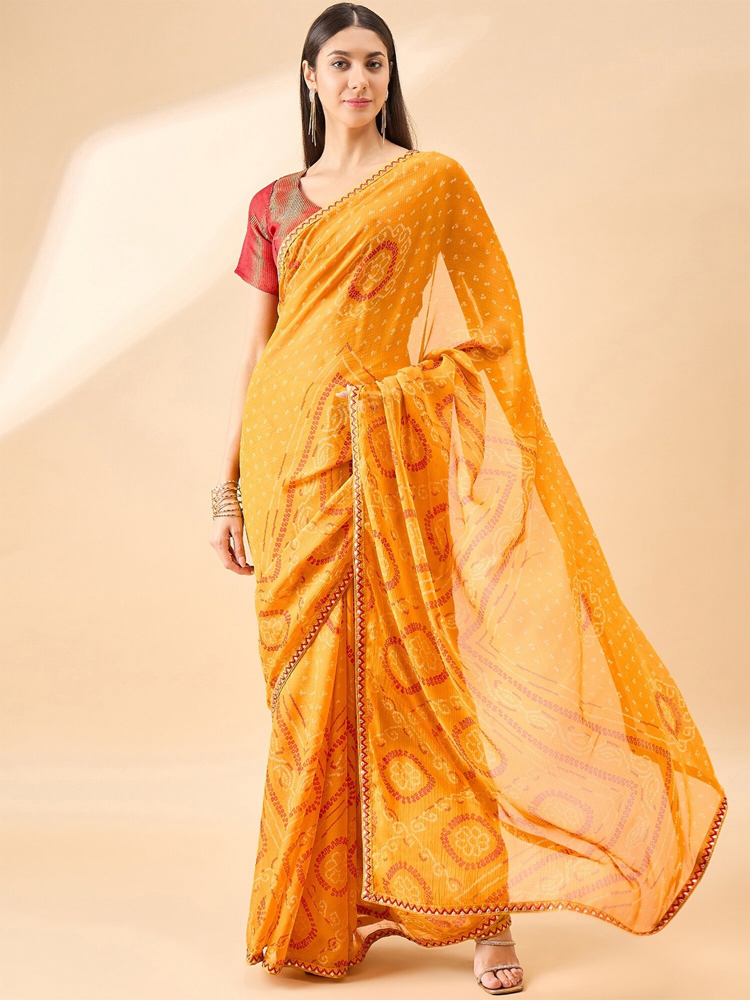 

Anouk Bandhani Print Embellished Chiffon Saree, Yellow