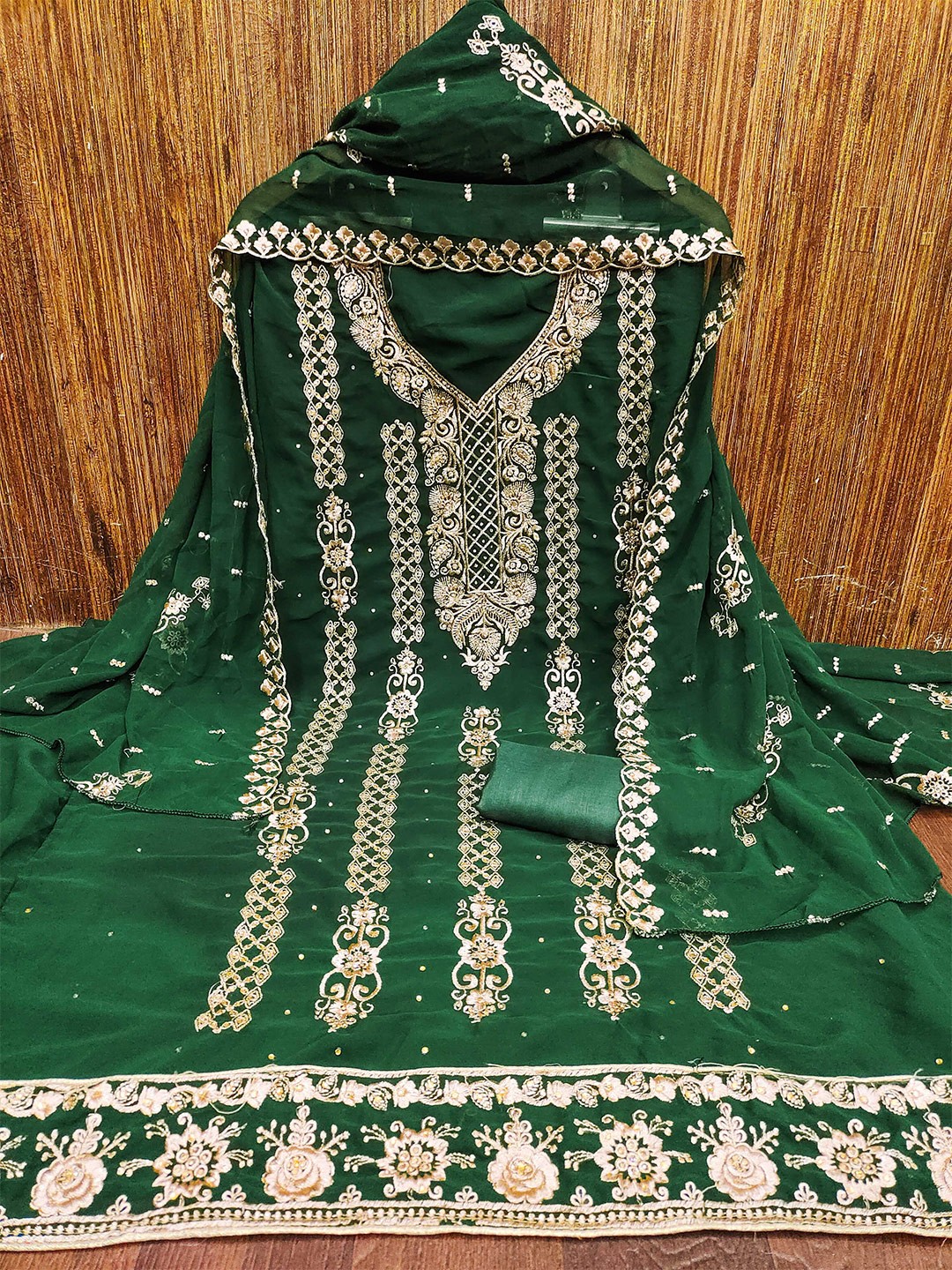 

KALINI Embroidered Silk Georgette Unstitched Dress Material, Green