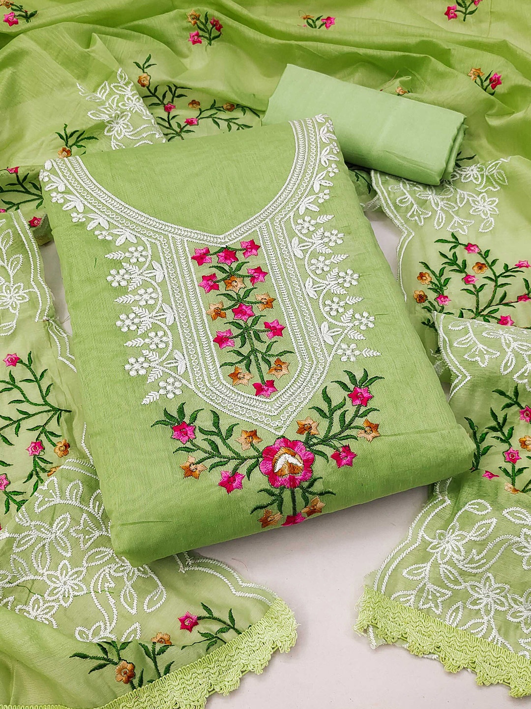 

KALINI Embroidered Unstitched Dress Material, Green