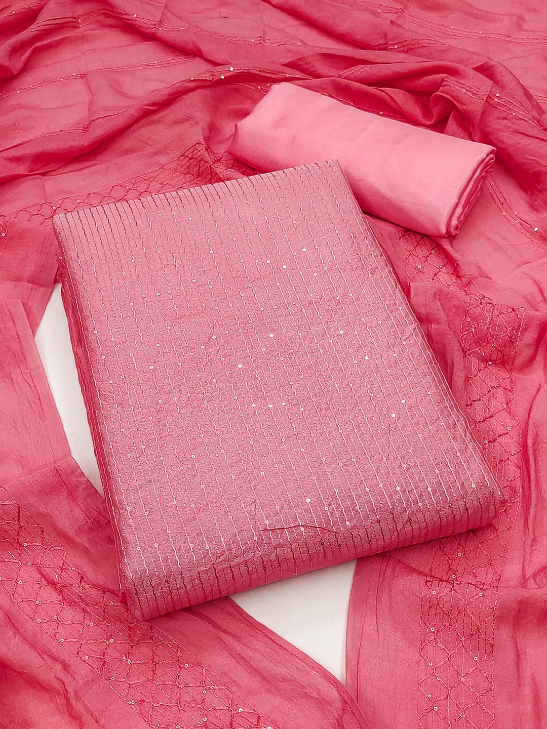

KALINI Embroidered Unstitched Dress Material, Pink