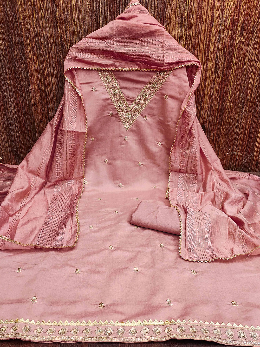 

KALINI Embroidered Unstitched Dress Material, Pink
