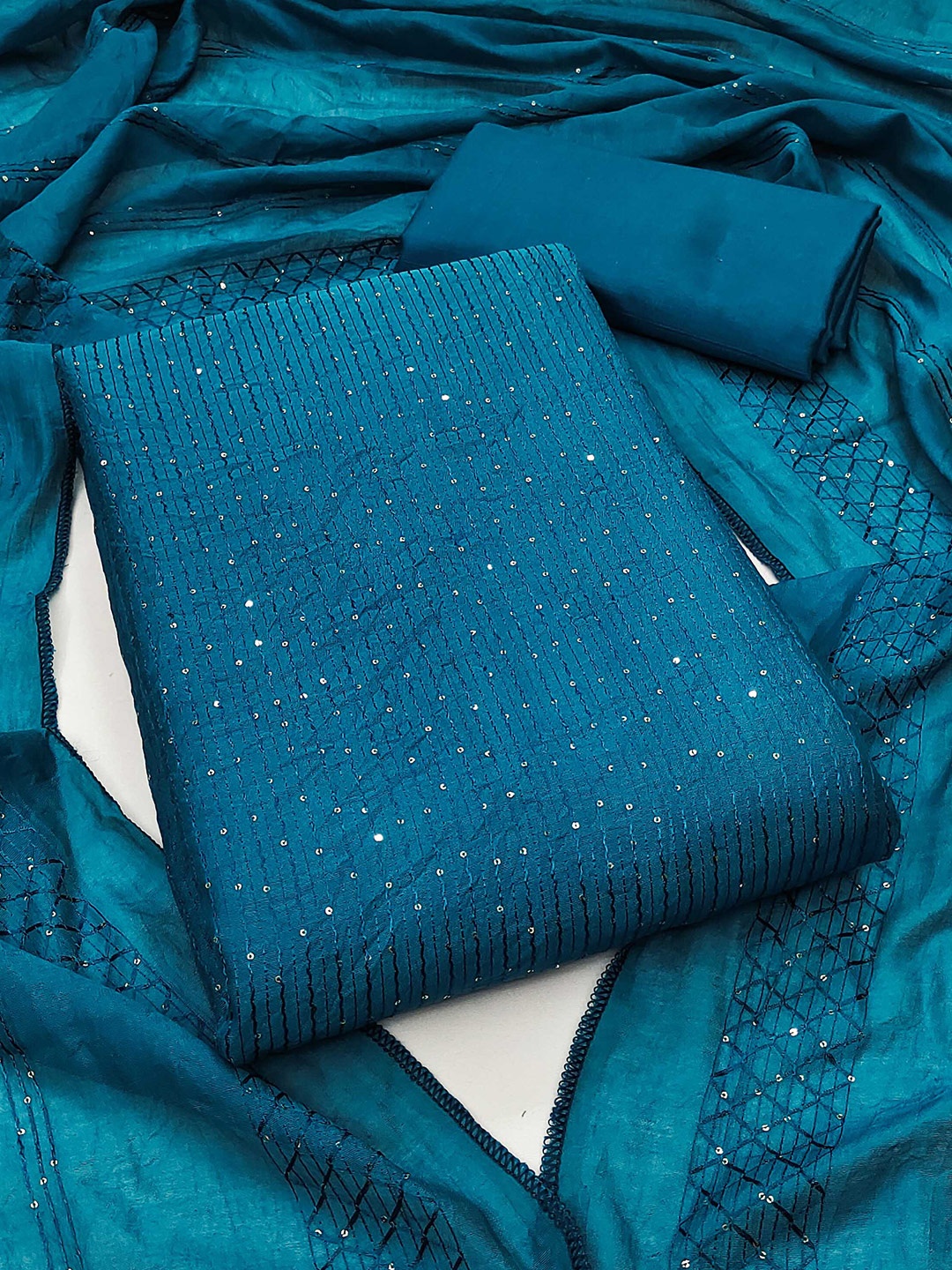 

KALINI Embroidered Unstitched Dress Material, Blue