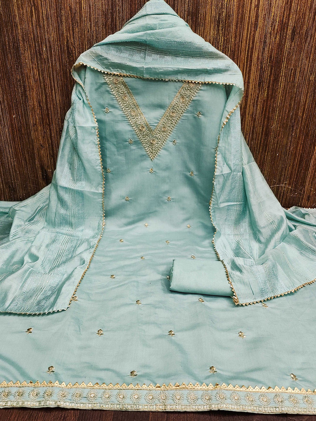 

KALINI Embroidered Unstitched Dress Material, Sea green