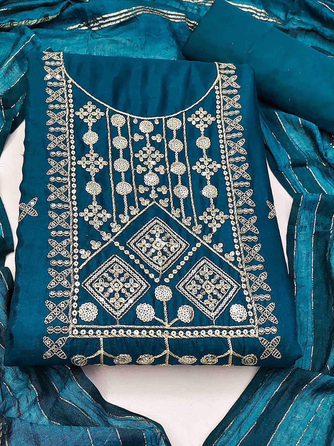 

KALINI Embroidered Unstitched Dress Material, Blue