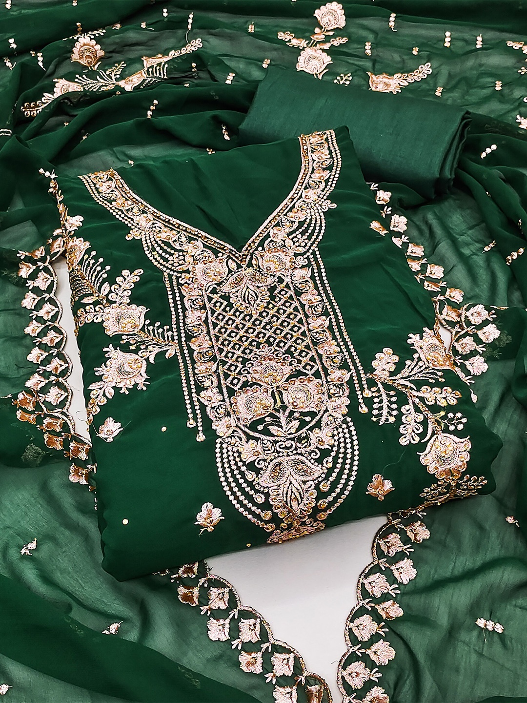 

KALINI Embroidered Silk Georgette Unstitched Dress Material, Green