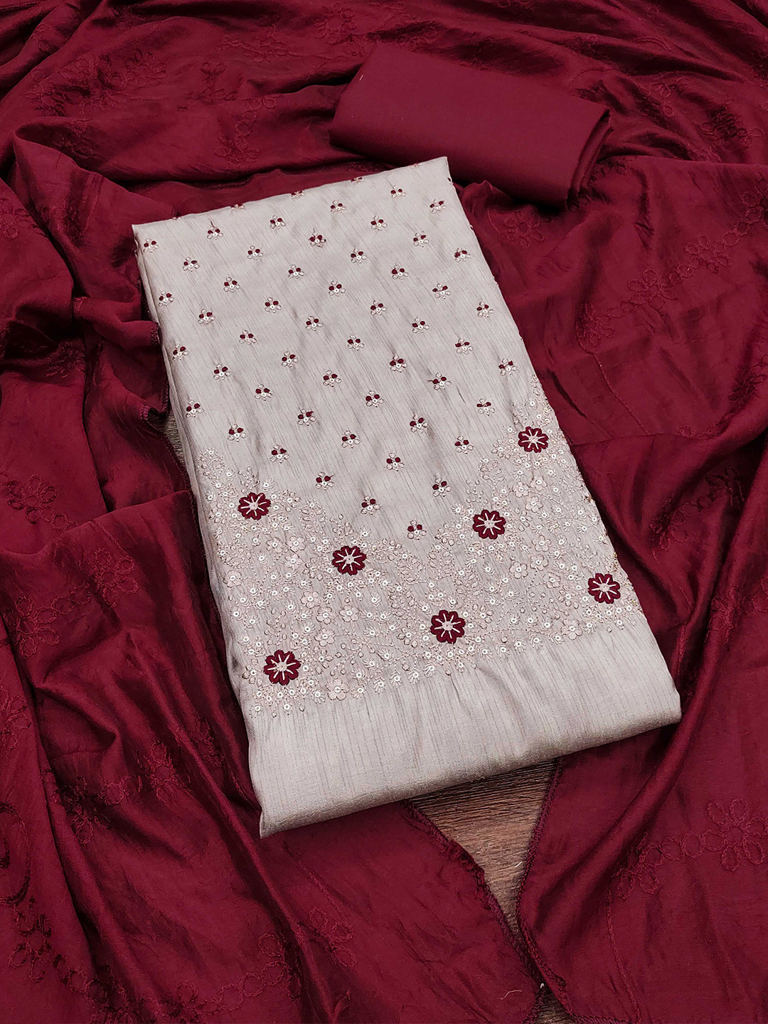 

KALINI Embroidered Unstitched Dress Material, Grey