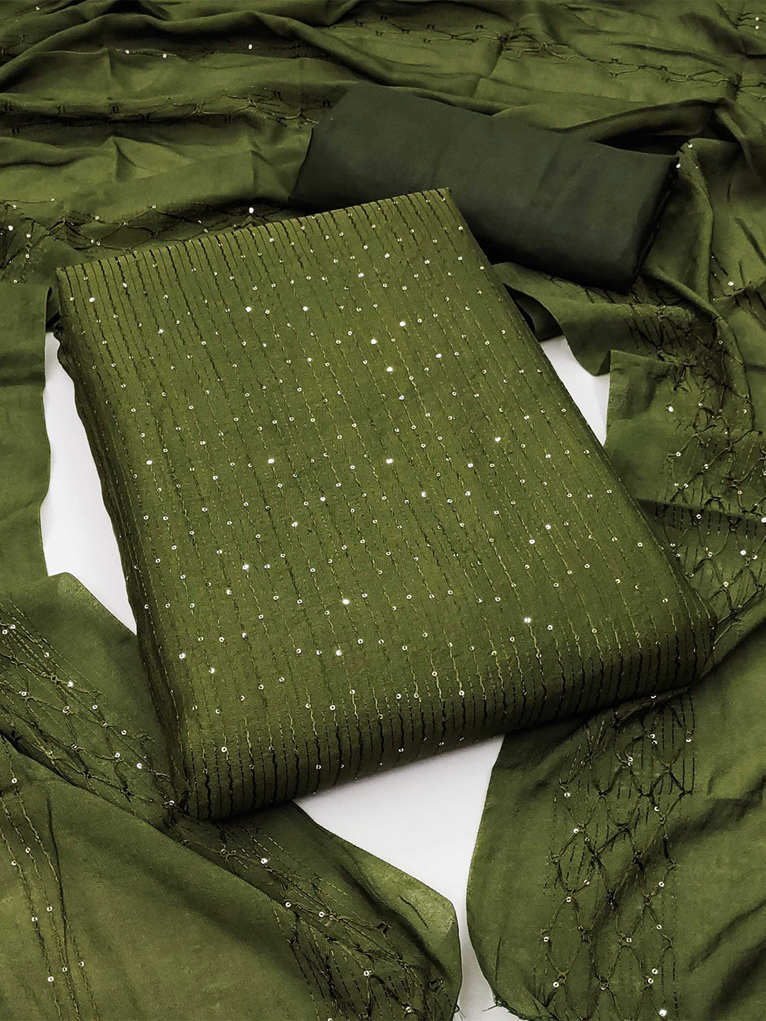

KALINI Embroidered Unstitched Dress Material, Green
