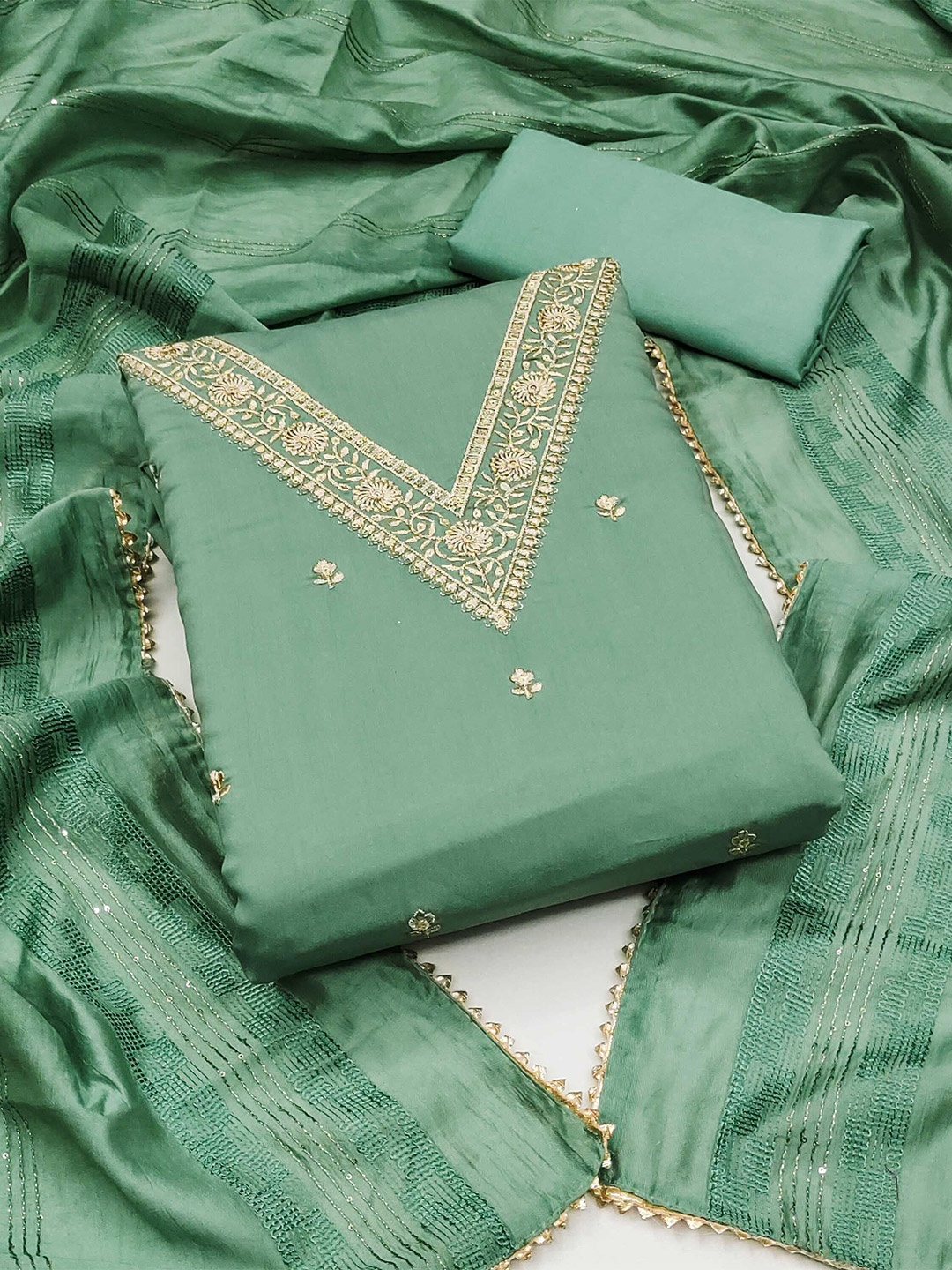 

KALINI Embroidered Unstitched Dress Material, Green