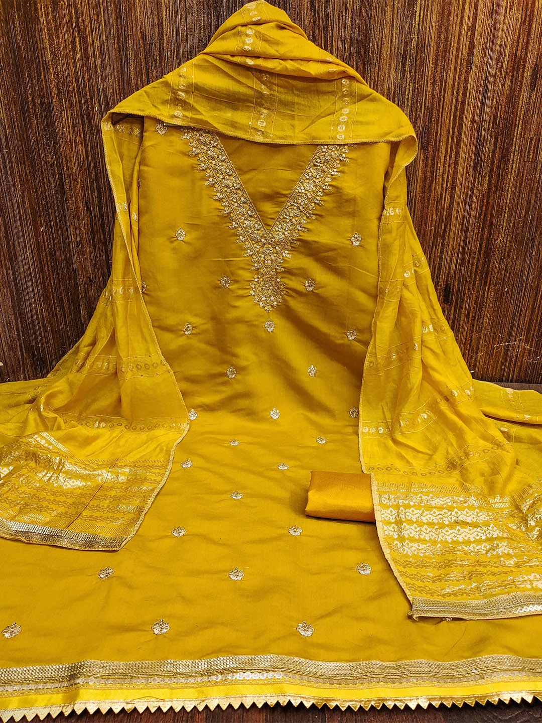 

KALINI Embroidered Unstitched Dress Material, Yellow