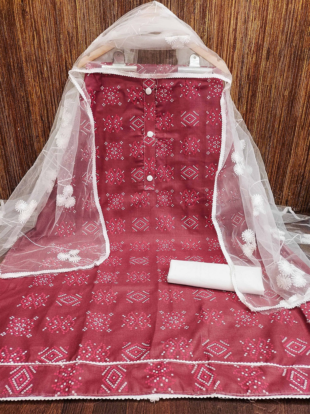 

KALINI Printed Unstitched Dress Material, Maroon