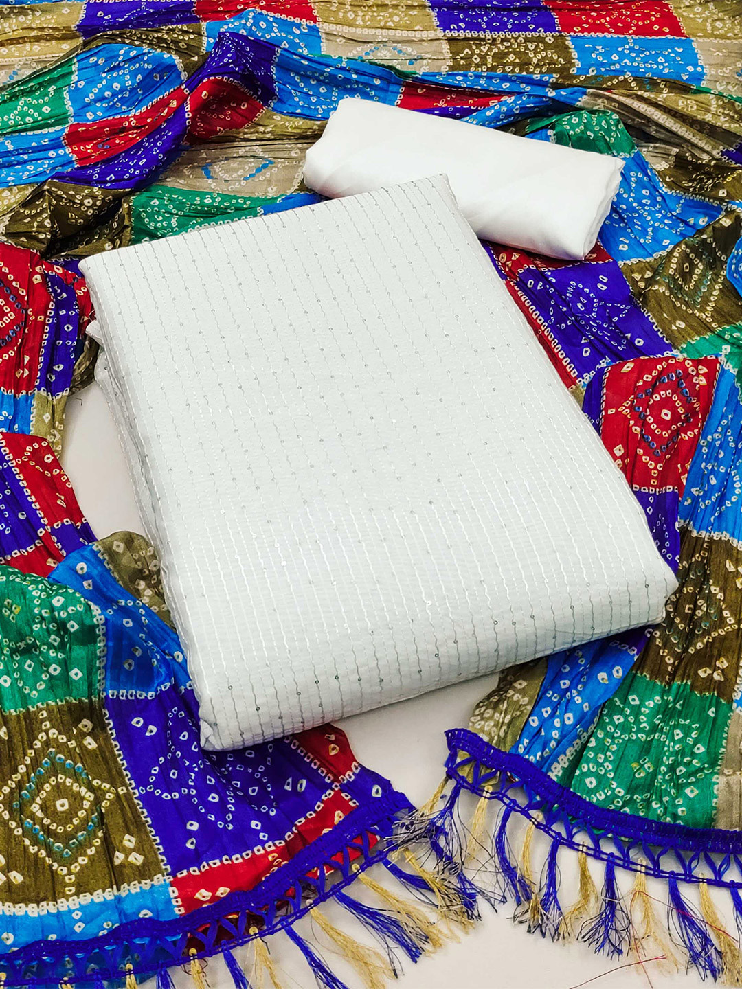 

KALINI Embroidered Unstitched Dress Material, Off white