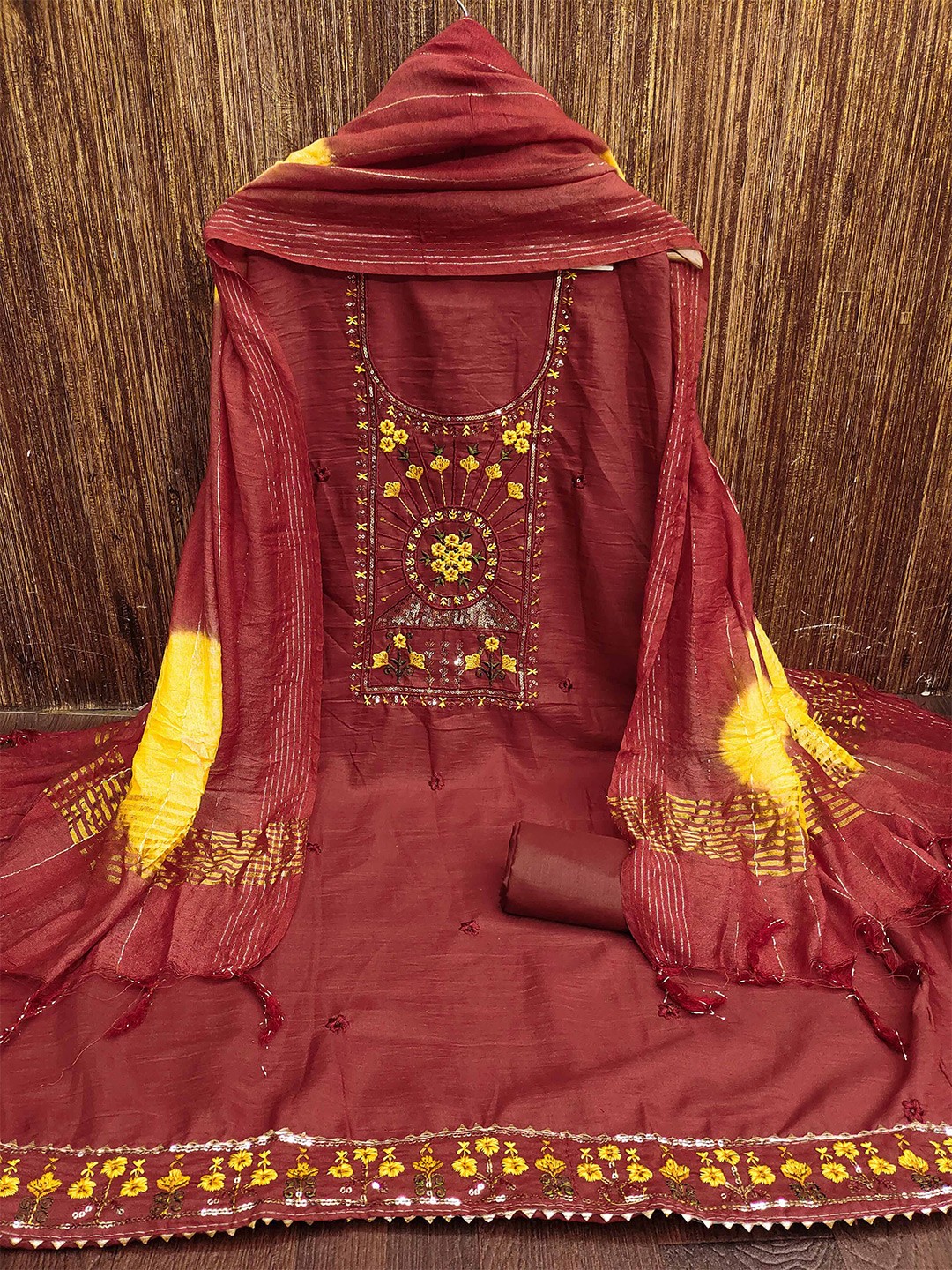 

KALINI Embroidered Unstitched Dress Material, Maroon