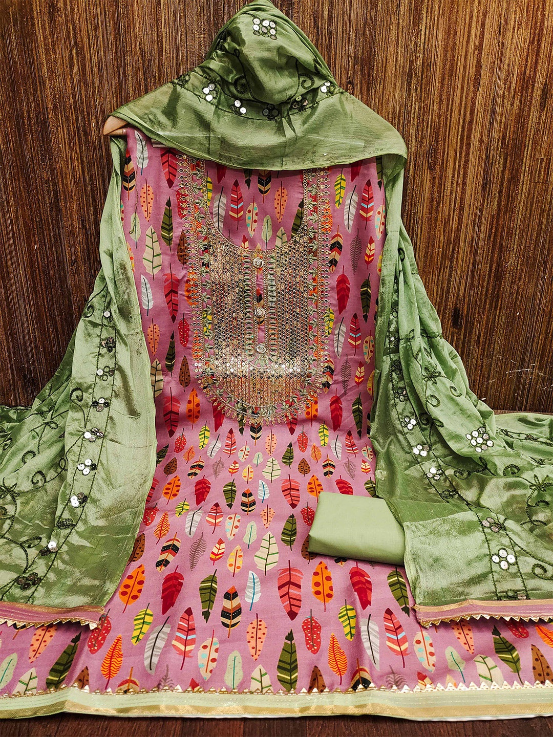 

KALINI Embroidered Unstitched Dress Material, Green