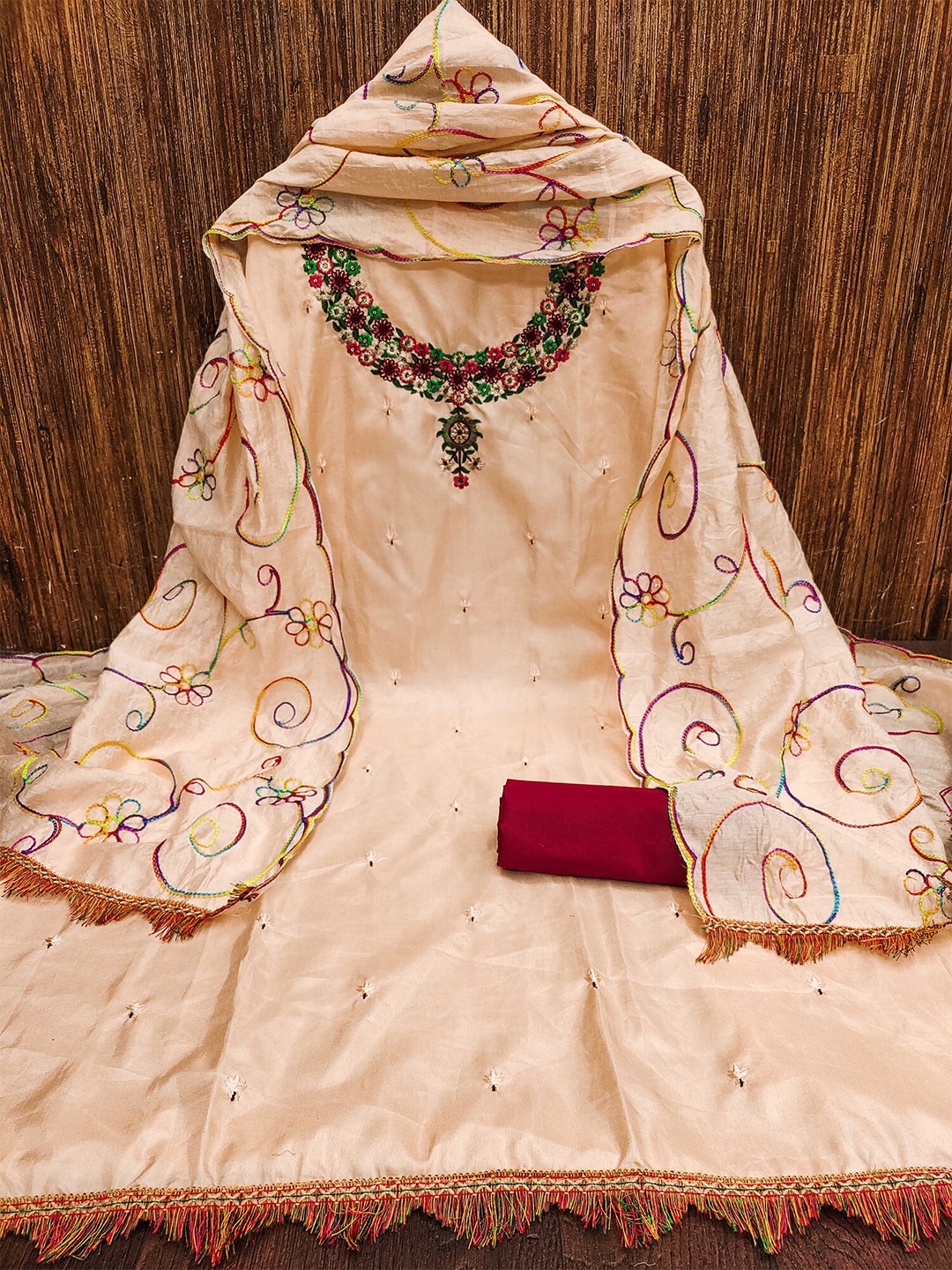 

KALINI Embroidered Unstitched Dress Material, Peach