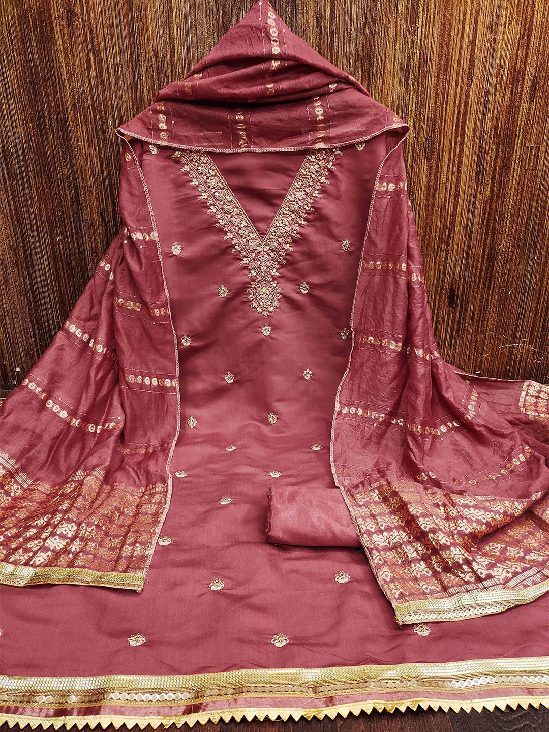 

KALINI Embroidered Unstitched Dress Material, Pink