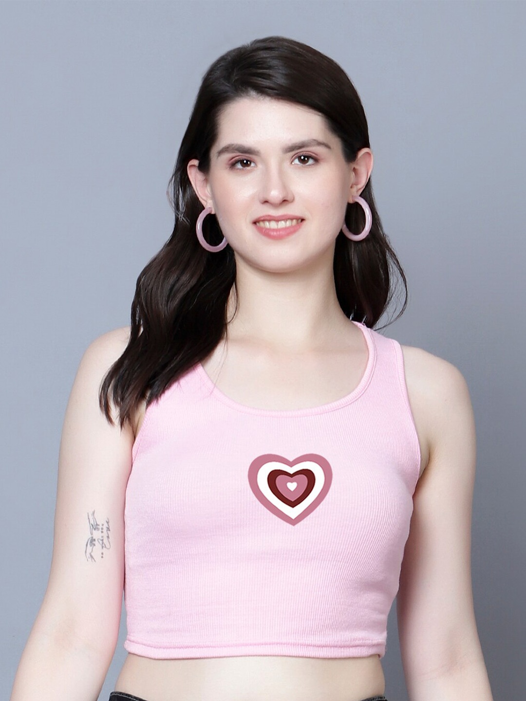 

Fashion And Youth Graphic Printed Round Neck Sleeveless Tank Top, Pink