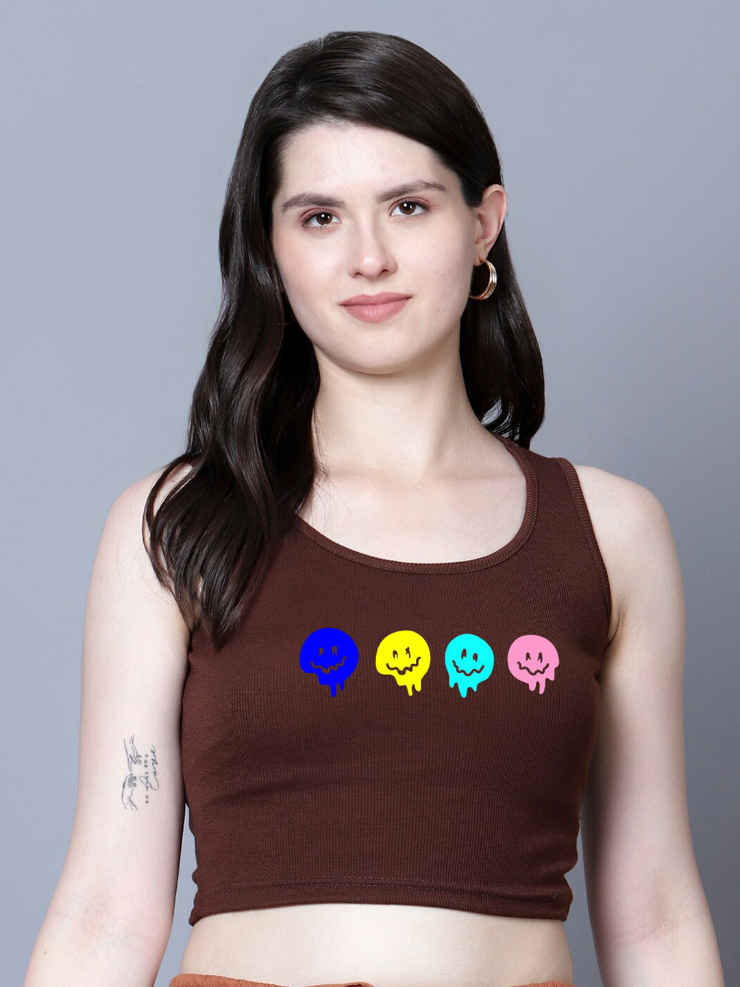 

Fashion And Youth Printed Fitted Crop Top, Coffee brown