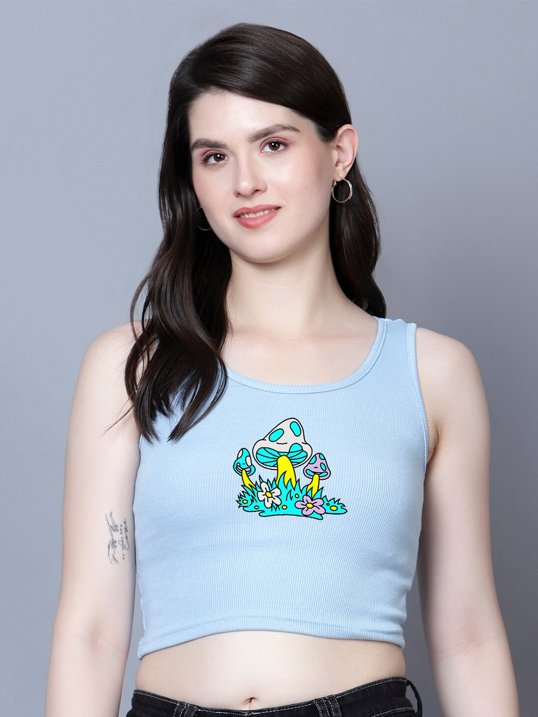 

Fashion And Youth Round Neck Ribbed Crop Tank Top, Turquoise blue