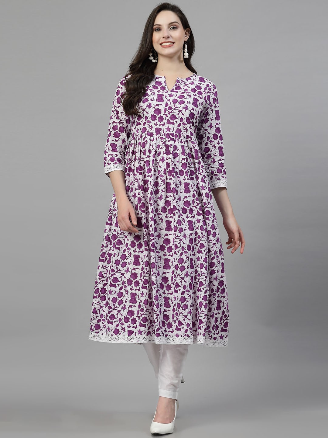 

KALINI Women Floral Printed Regular Pure Cotton Kurta with Trousers & With Dupatta, Purple