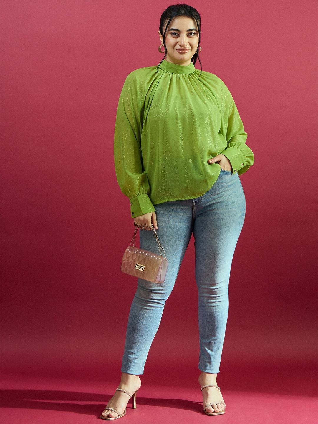 

CURVE BY KASSUALLY Plus Size Sheer Raglan Sleeves Top, Black