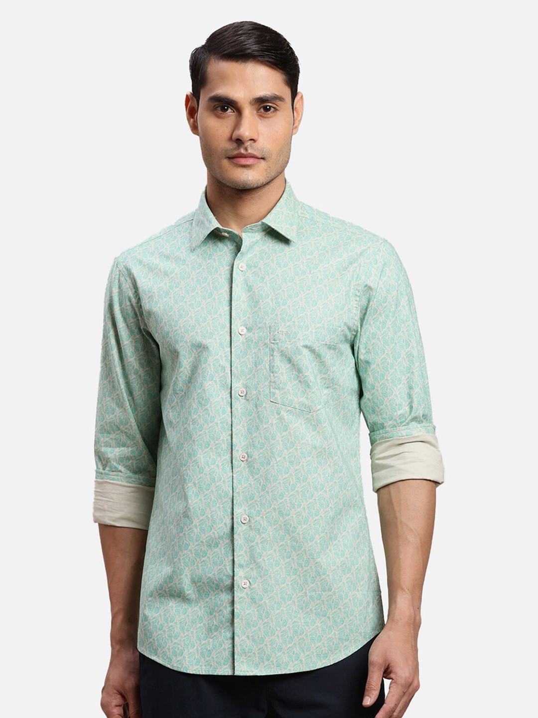 

ColorPlus Floral Printed Spread Collar Cotton Casual Shirt, Green