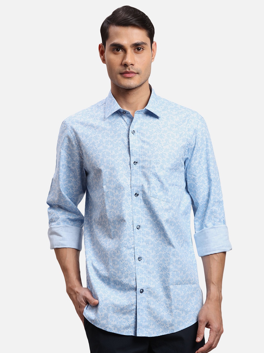 

ColorPlus Floral Printed Spread Collar Cotton Casual Shirt, Blue