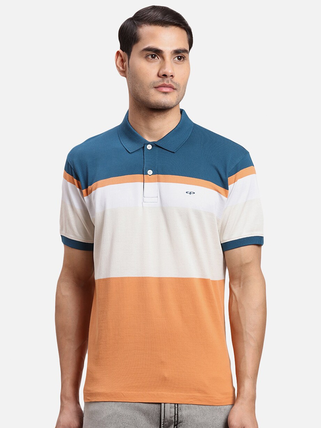 

ColorPlus Striped Polo Collar Cotton T-shirt, Blue