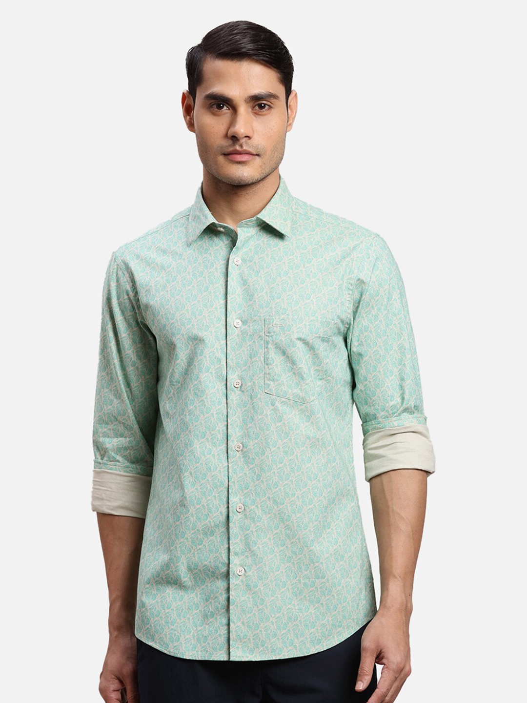 

ColorPlus Floral Printed Cotton Casual Shirt, Green