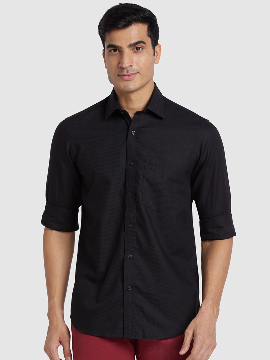 ColorPlus Spread Collar Cotton Casual Shirt, Black