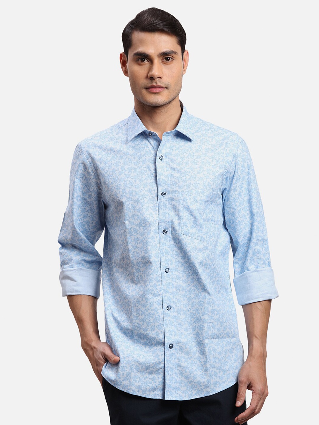 

ColorPlus Floral Printed Spread Collar Cotton Casual Shirt, Blue