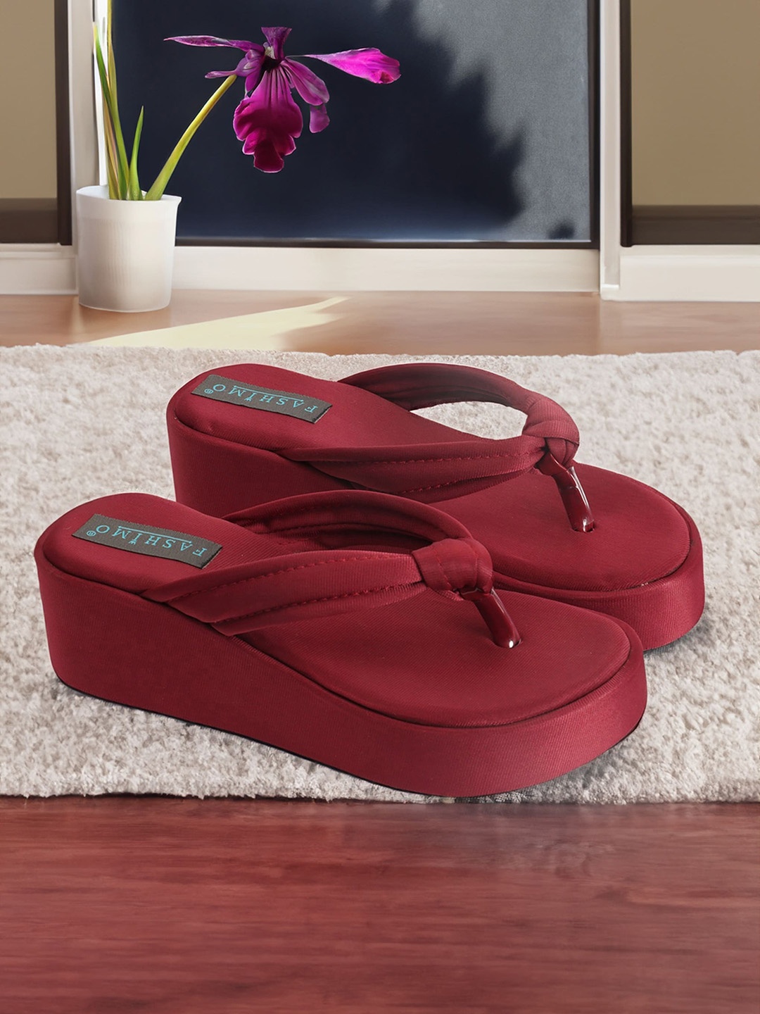 FASHIMO Open Toe Wedge Heels, Red