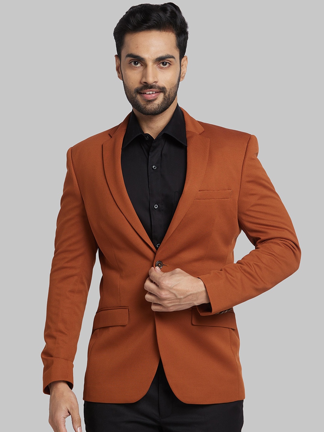 

Park Avenue Self Designed Notched Lapel Collar Single-Breasted Formal Blazer, Orange