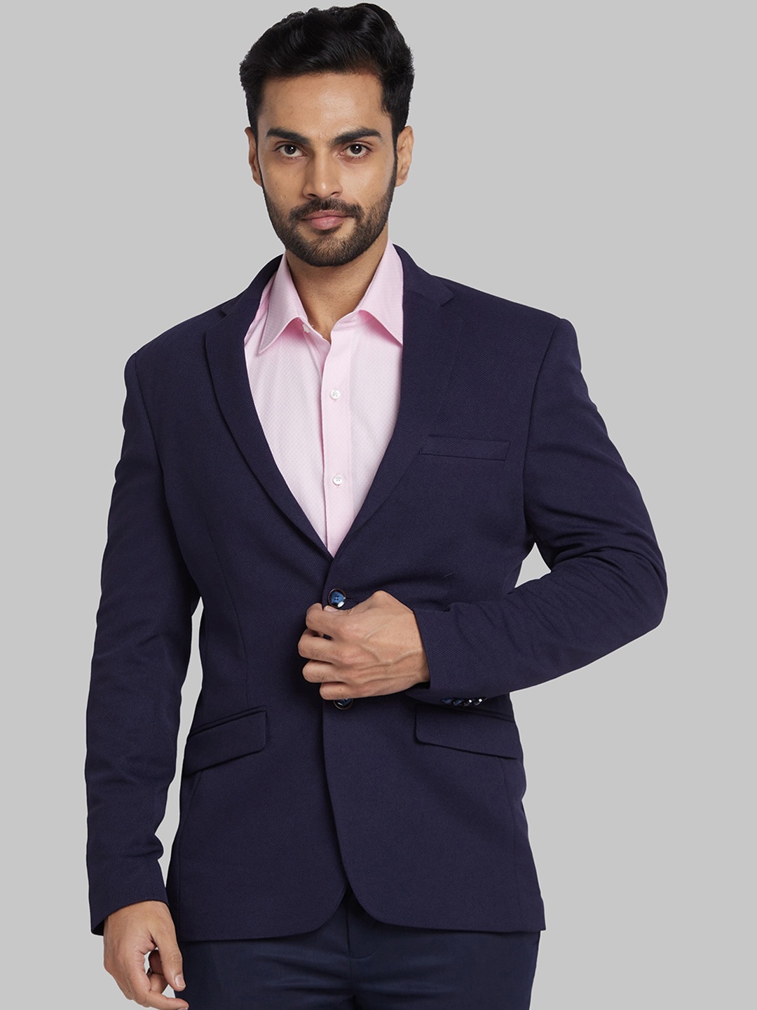 

Park Avenue Notched Lapel Long Sleeves Slim Fit Single Breasted Blazer, Blue