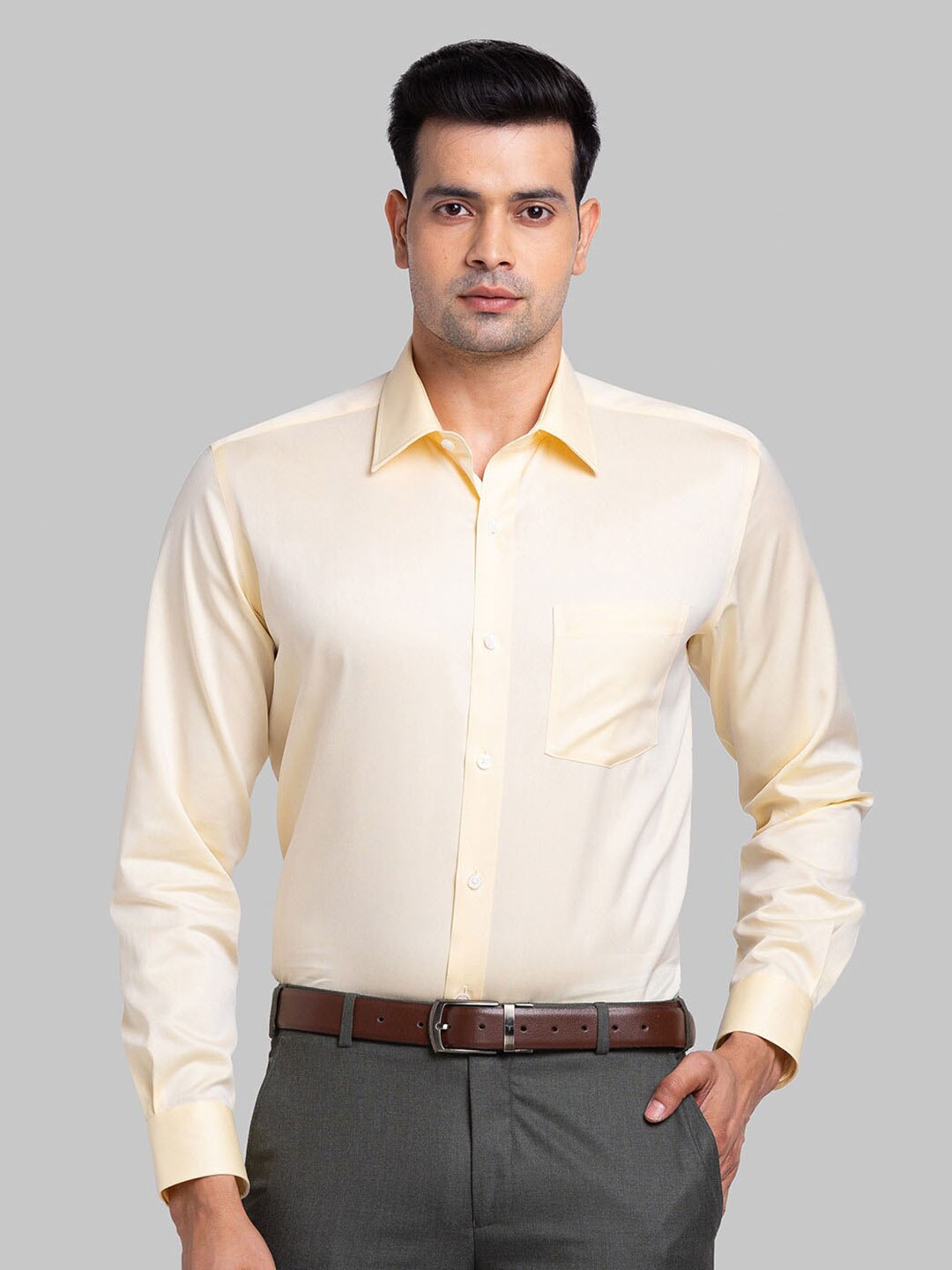 

Park Avenue Spread Collar Cotton Formal Shirt, Yellow