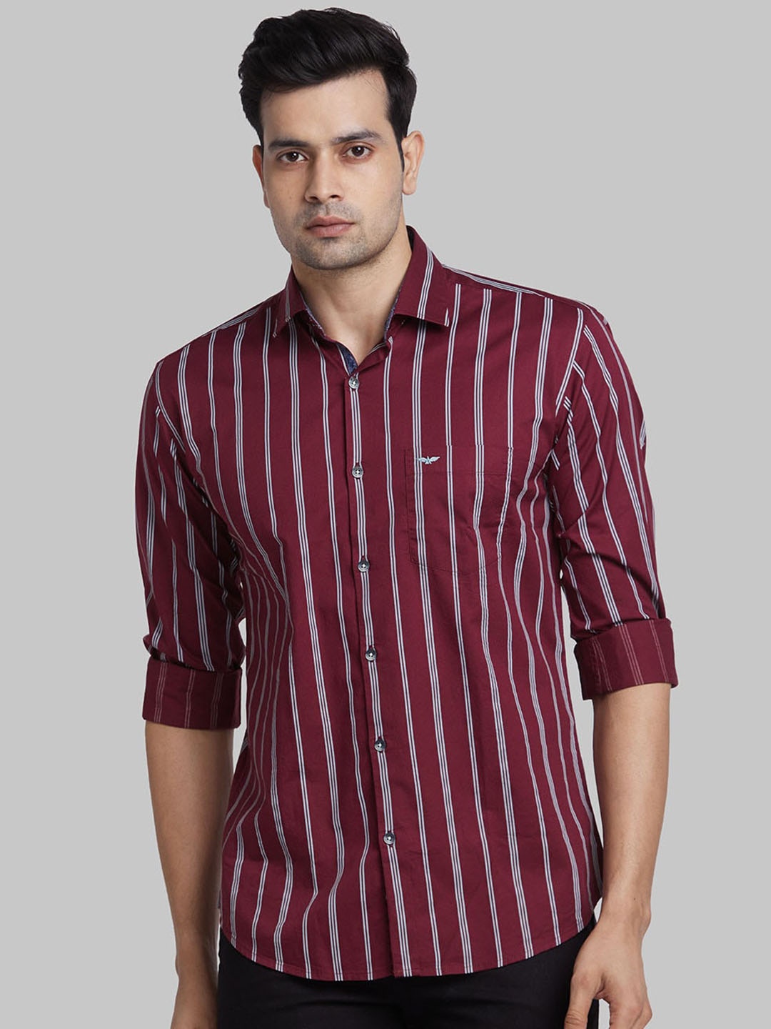 

Park Avenue Striped Spread Collar Cotton Casual Shirt, Maroon