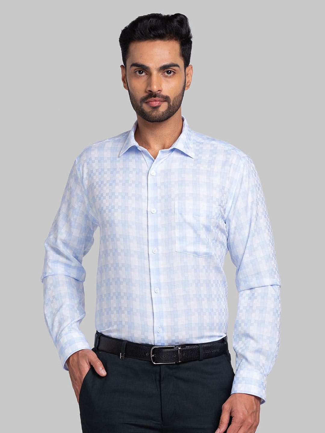 

Park Avenue Checked Spread Collar Cotton Formal Shirt, Blue