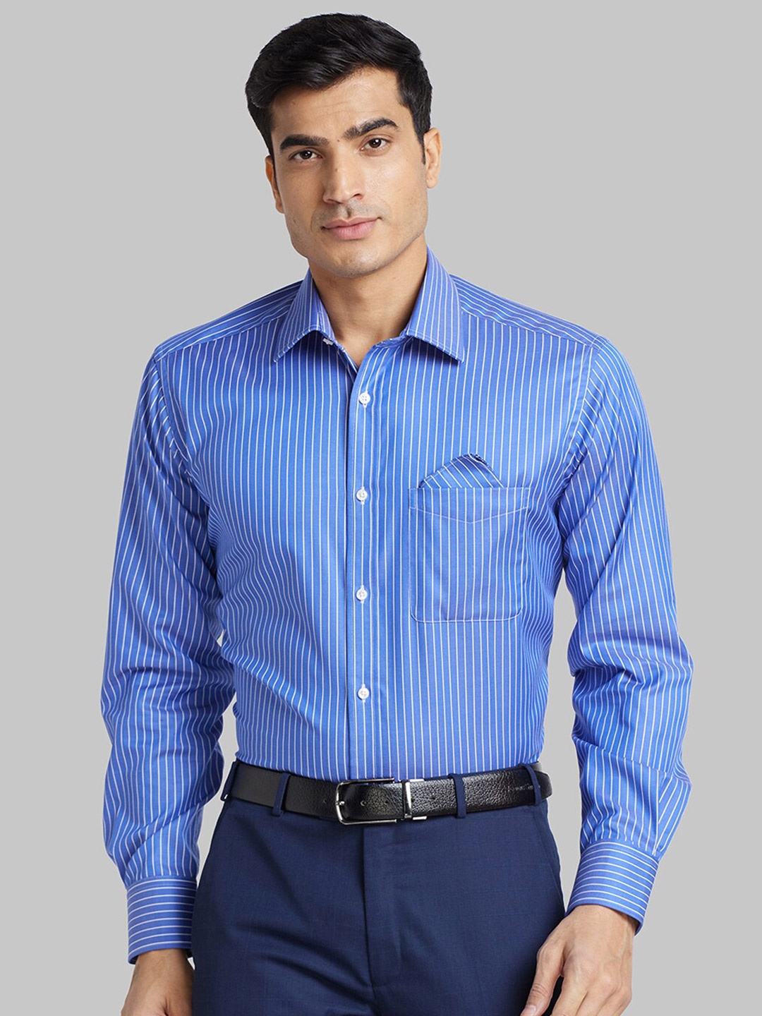 

Park Avenue Striped Spread Collar Cotton Formal Shirt, Blue