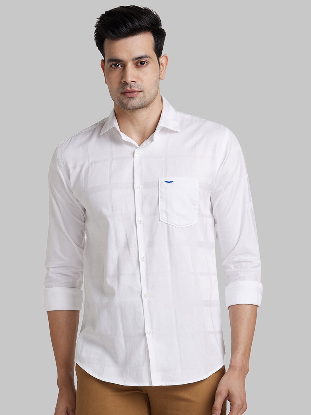 

Park Avenue Checked Spread Collar Casual Shirt, White