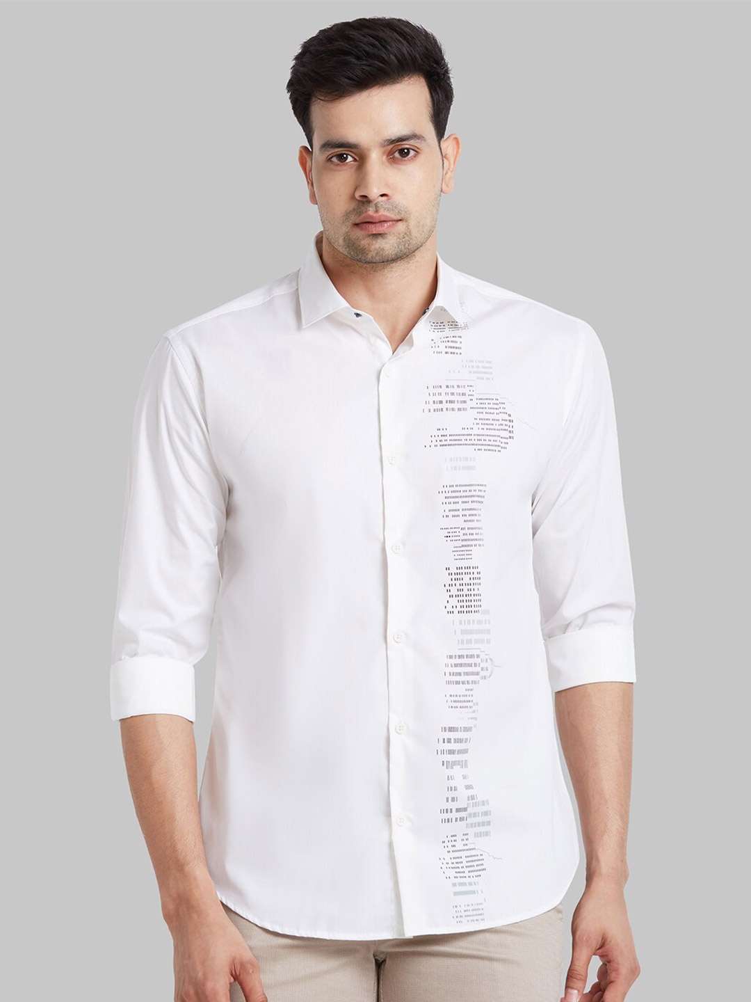 

Park Avenue Printed Slim Fit Spread Collar Cotton Casual Shirt, White